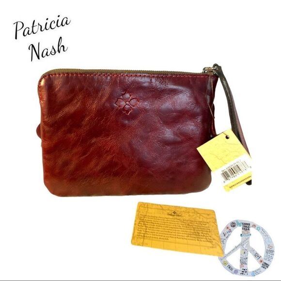 PATRICIA Nash CASSINI feather & chunky rhinestone beaded wristlet Berry Red. NWT - Picture 5 of 11